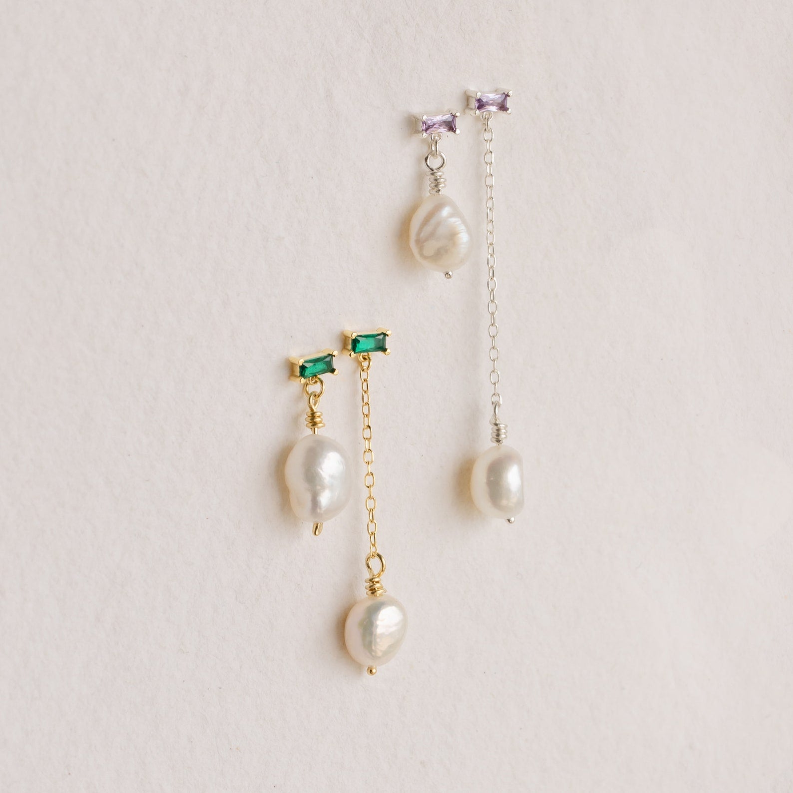 Mismatched Custom Baguette Birthstone Earrings: Embrace Uniqueness Rose Gold